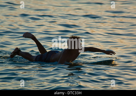 Surfer am Strand von Waikiki, Honolulu, Oahu, Hawaii Stockfoto