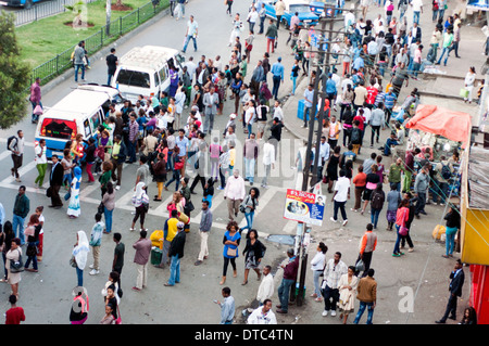 Luftaufnahme von Bushaltestelle, Piazza, Addis Ababa, Äthiopien Stockfoto