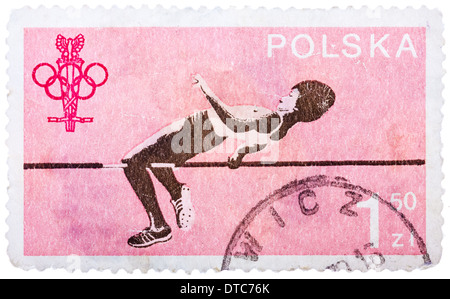 Polen - ca. 1970er Jahre: Briefmarke gedruckt in Polen zeigt Springer, ca. 1970er Jahre Stockfoto