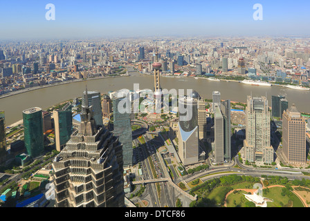 Luftaufnahme von Shanghai, China, an einem sonnigen Tag Stockfoto