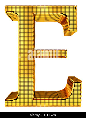 Grafischen reichen goldenen Würfel gemusterte Buchstaben isoliert auf weißem Hintergrund. Stockfoto