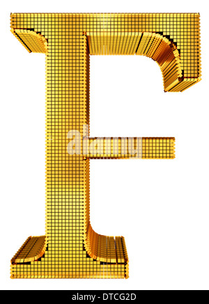 Grafischen reichen goldenen Würfel gemusterte Buchstaben isoliert auf weißem Hintergrund. Stockfoto