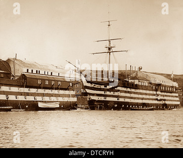 HMS Britannia und HMS Hindostan Training Schiff viktorianische Periode Stockfoto