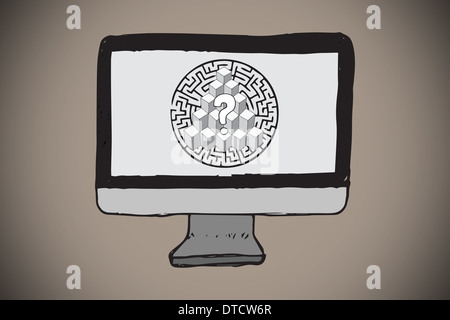 Zusammengesetztes Bild Fragezeichen über Labyrinth am Computer-Bildschirm Stockfoto