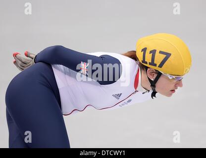 Sotschi, Russland. 15. Februar 2014. Charlotte Gilmartin (GBR). Womens Short track - 1.500m Qualifikation - Eisbergs Eislauf Zentrum - Olympiapark Sotschi - Russland - 15.02.2014 Credit: Sport In Bilder/Alamy Live News Stockfoto