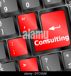 Wort auf Tasten der Tastatur, Business-Konzept Beratung Stockfoto