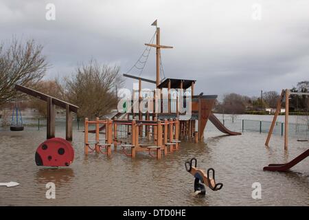 Chertsey, Surrey, UK. 15. Februar 2014. Überfluteten Park in Chertsey Meads. Das Hochwasser ist aus dem nahe gelegenen Fluss Themse. Bildnachweis: Andrew Spiers/Alamy Live-Nachrichten Stockfoto