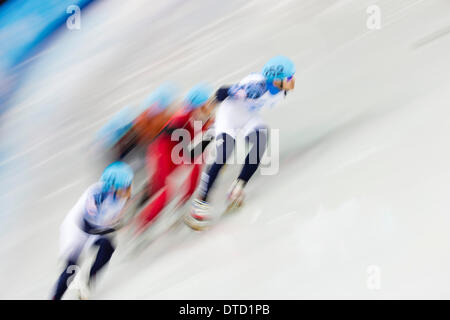 Sotschi, Krasnodar Krai, Rußland. 15. Februar 2014. Action von der Männer 1000m Short Track Speed Skating (A) Finale vom Eisberg Skaten Palast, Coastal Cluster - XXII Olympische Winter-Spiele Credit: Action Plus Sport/Alamy Live News Stockfoto