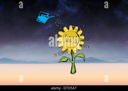 Zusammengesetztes Bild Erfolg Sonnenblume doodle Stockfoto