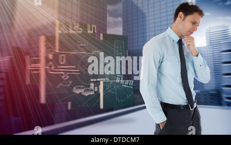 Zusammengesetztes Bild des nachdenklichen Geschäftsmann mit Hand am Kinn Stockfoto