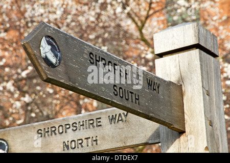 Shropshire Weg (Nordsüd &) lange Strecke Fußweg Schild am Shrewsbury Abtei, Shrewsbury, Shropshire, England, UK Stockfoto