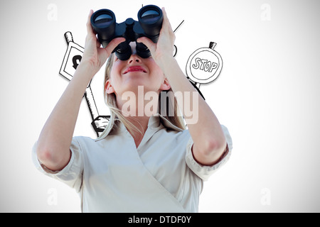 Zusammengesetztes Bild der Geschäftsfrau Blick durch ein Fernglas Stockfoto