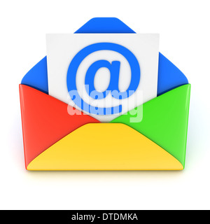 Blaue E-mail auf weißem Hintergrund (durchgeführt in 3d) Stockfoto