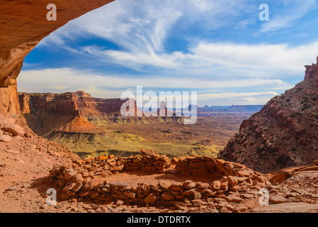 Falsche Kiva, alten indianischen Ruinen, Canyonlands National Park, Inseln im Himmel, Utah, USA Stockfoto