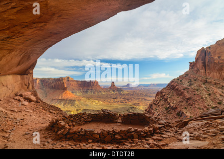 Falsche Kiva, alten indianischen Ruinen, Canyonlands National Park, Inseln im Himmel, Utah, USA Stockfoto