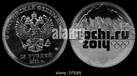 25 Rubel Münze, Olympische Winterspiele in Sotschi, Russland, 2011 Stockfoto