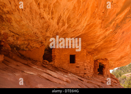 Alten indischen Getreidespeicher, bekannt als 'House on Fire', Mule Canyon, Cedar Mesa, Utah, USA Stockfoto