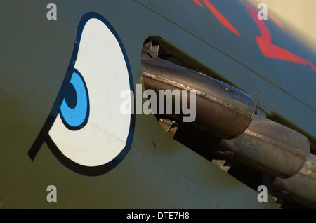 Dieser Hai Mund Nase Kunst ist auf eine p-40 KittyHawk, und dies ist eine Nahaufnahme von der Hai Auge Stockfoto