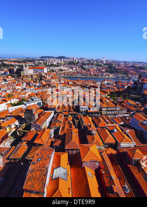 Rote Dächer - Blick vom Clerigos Turm in Porto, Portugal Stockfoto