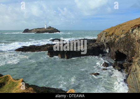 Winter-Blick von Godrevy Leuchtturm North Cornwall, England, UK Stockfoto