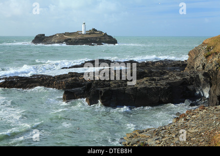 Winter-Blick von Godrevy Leuchtturm North Cornwall, England, UK Stockfoto