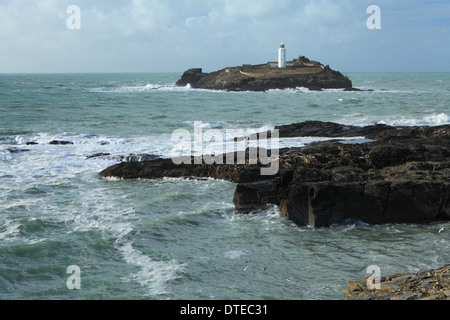 Winter-Blick von Godrevy Leuchtturm North Cornwall, England, UK Stockfoto