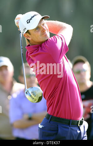 Los Angeles, Kalifornien, USA. 13. Februar 2014. 13.02.14 Pacific Palisades, CA: Justin Rose in der ersten Runde der Northern Trust Open statt im Riviera Country Club. © Michael Zito/Eclipse/ZUMAPRESS.com/Alamy Live-Nachrichten Stockfoto