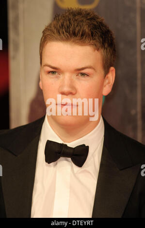 London, UK, 16.02.2014: roter Teppich Ankünfte an der EE British Academy Film Awards. Personen im Bild: Will Poulter. Bild von Julie Edwards