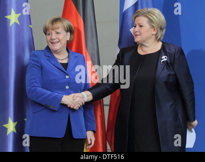 Berlin, Deutschland, Erna Solberg, Hoyre, norwegische Ministerpräsidentin und Bundeskanzlerin Angela Merkel, CDU Stockfoto