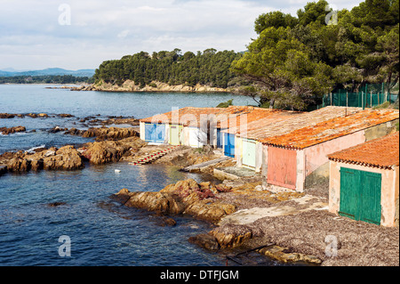 Frankreich, Var (83), Corniche des Maures, wirft vor der Fort Bregancon gelegen. Stockfoto