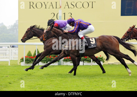 Ascot, Großbritannien, jockey Ryan Moore gewinnt für Königin Elizabeth II. mit ihrem Pferd Schätzung den Ascot Gold Cup Stockfoto