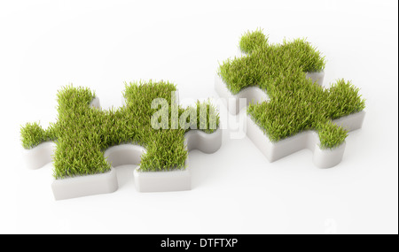 Grass bedeckt Puzzleteile - Ökologie-Entwicklungskonzept Stockfoto