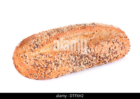 Laib Brot mit Samen isoliert auf weiss Stockfoto