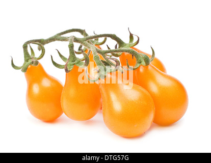 Gelbe Cherrytomate Closeup auf weiß Stockfoto