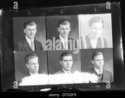 Diese Sammlung von Porträts aus dem Jahrbuch der McGuffey High School 1935 bietet einen historischen Einblick in das Studentenleben an der Miami University. Die Fotografien erfassen die Individualität der Schüler, Lehrer und Lehrkräfte und spiegeln die Mode und sozialen Normen der Zeit wider. Stockfoto