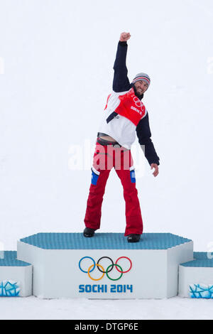 Sotschi, Russland. 18. Februar 2014. Pierre Vaultier FRA Gold am Winter Olympics Herren Snowboard Cross Finale 2014, Rosa Khutor Extreme Park, Sotschi, Russland. Bildnachweis: Aktion Plus Sport/Alamy Live-Nachrichten Stockfoto