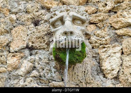 Löwenbrunnen entlang der historischen Pilgerweg zur Wallfahrtskirche Santa Maria del Monte auf den Sacro Monte di Varese oder Stockfoto