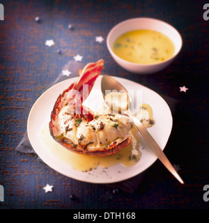 Languste mit Estragon-Butter-sauce Stockfoto