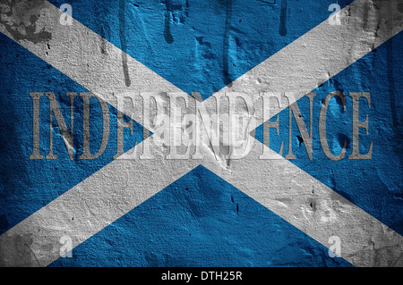 Schottlands Unabhängigkeit Flagge mit Grunge Texturen überlagert. Stockfoto