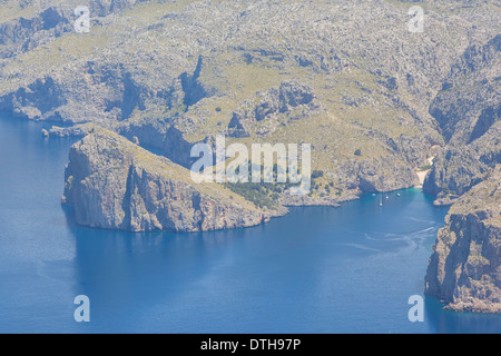 Luftaufnahme der Nordwestküste Mallorcas. Torrent de Pareis Bucht und Canyon. Escorca Bereich. Balearen, Spanien Stockfoto