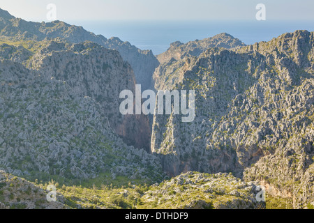 Torrent de Pareis Schlucht, s'Entreforc Bereich. Tramuntana-Gebirge. Escorca und Umgebung, Balearen, Spanien Stockfoto