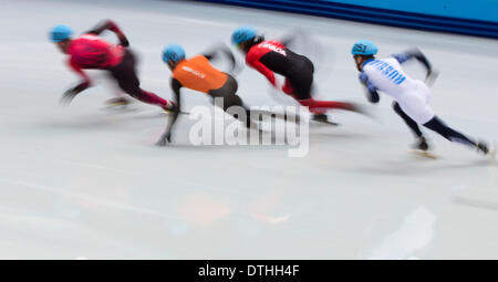 Sotschi, Russland. 18. Februar 2014. Short-Track im Palazzo Eisberg Skating während der Sotschi 2014 Winter Olympischen in Sotschi, Russland. Bildnachweis: Paul Kitagaki Jr./ZUMAPRESS.com/Alamy Live-Nachrichten Stockfoto