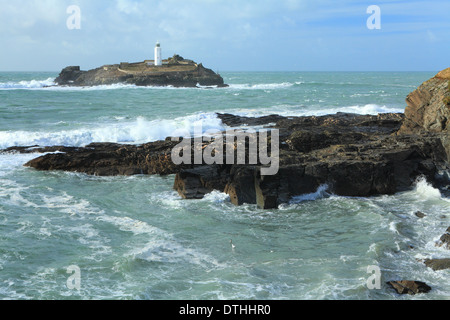 Winter-Blick von Godrevy Leuchtturm North Cornwall, England, UK Stockfoto