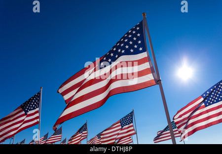 Eine Darstellung der amerikanischen Flaggen mit einem himmelblauen Hintergrund Stockfoto