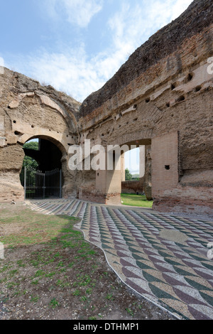 Bodenbelag mit farbigem Marmor Mosaik am Nordende westlichen Palästra Bäder Caracalla Rom Italien die Stockfoto