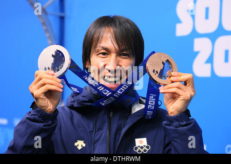 Sotschi, Russland. 18. Februar 2014. Noriaki Kasai (JPN) Skispringen: Herren Team Siegerehrung im olympischen Medaillen Plaza während der Olympischen Winterspiele von Sotschi 2014 in Sotschi, Russland. Bildnachweis: YUTAKA/AFLO SPORT/Alamy Live-Nachrichten Stockfoto