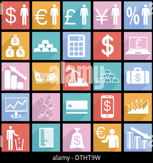 Kollektion flache Symbole mit langen Schatten.  Symbole zu finanzieren. Vektor Stockfoto