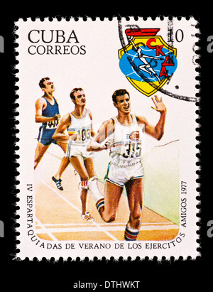 Briefmarke aus Kuba Darstellung Langstreckenläufer. Stockfoto