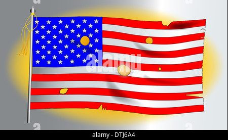 Die amerikanische Flagge, die Stars And Stripes auf einem goldenen Hintergrund. Stockfoto