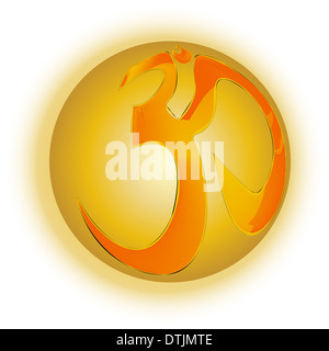 Das Symbol für 'OM' von östlichen Kulturen setzen Sie auf einen golden Globe. Stockfoto